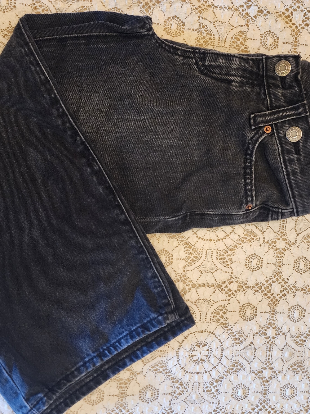 Old Navy Girl's Double Button Wideleg Black Denim Jeans